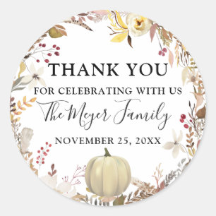 Eleganter Herbst Floral Pumpkin Fall Danke Runder Aufkleber
