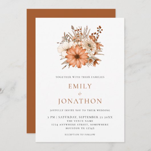 Eleganter Herbst Florals Wedding Einladung (Vorne/Hinten)