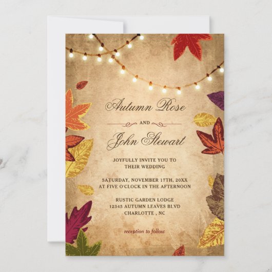 Eleganter Herbst hinterlässt rustikale Hochzeit im Einladung (Vorderseite)