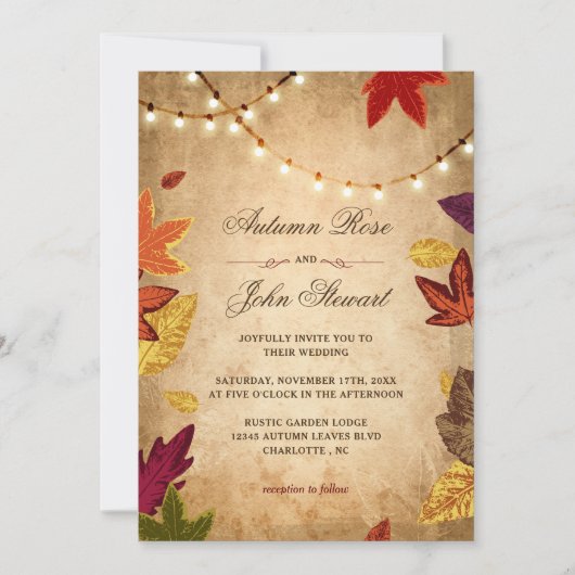 Eleganter Herbst hinterlässt rustikale Hochzeit im Einladung (Vorderseite)