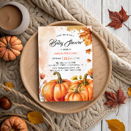 Eleganter Herbst-Kürbis-Aquarell Goldene Blätter B Einladung