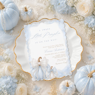 Eleganter Herbst-Kürbis-Blau-Baby-Party Einladung