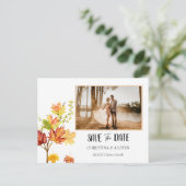 Eleganter Herbst lässt Foto Save the Date weiß Postkarte (Stehend Vorderseite)
