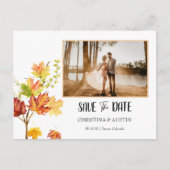 Eleganter Herbst lässt Foto Save the Date weiß Postkarte (Vorderseite)