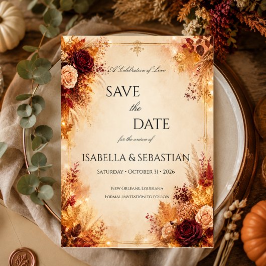 Eleganter Herbst| Rustikale Boho-Hochzeit im Herbs Save The Date