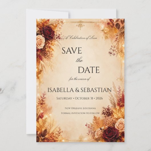 Eleganter Herbst| Rustikale Boho-Hochzeit im Herbs Save The Date (Vorderseite)