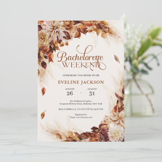 Eleganter Herbst und Herbst Kupfer Blüte Bachelore Einladung (Stehend Vorderseite)