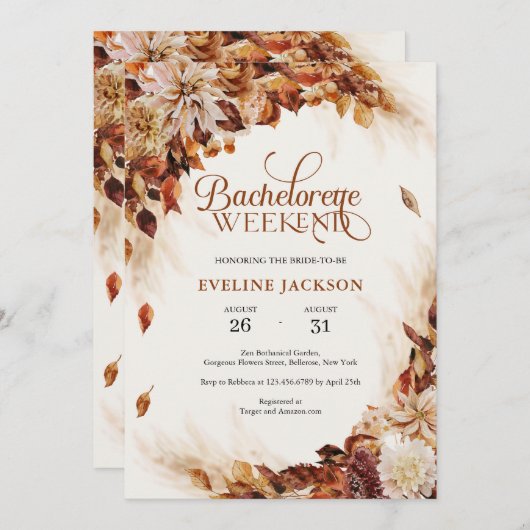Eleganter Herbst und Herbst Kupfer Blüte Bachelore Einladung (Vorne/Hinten)