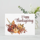 Eleganter Herbst Weißes Glück Thanksgiving Feiertagskarte (Stehend Vorderseite)