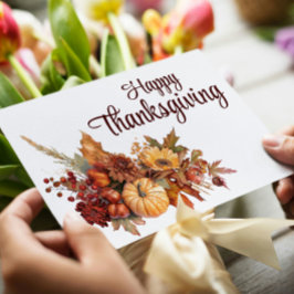 Eleganter Herbst Weißes Glück Thanksgiving Feiertagskarte