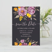 Eleganter Herbst Winter lila floral Save the Date (Stehend Vorderseite)