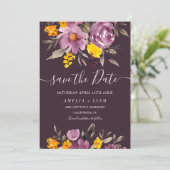 Eleganter Herbst Winter lila floral Save the Date (Stehend Vorderseite)