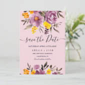 Eleganter Herbst Winter lila floral Save the Date (Stehend Vorderseite)
