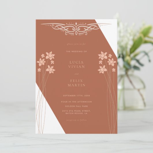 Eleganter Herbst-Zwei-Farben-Blumenladen Einladung (Stehend Vorderseite)