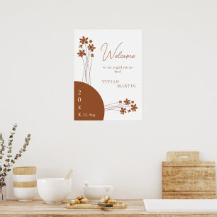 Eleganter Herbst-Zwei-Farben-Flora-Empfang Poster