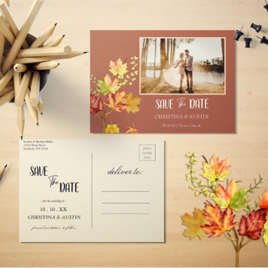 Eleganter Herbstbelag Burnt Orange Save the Date Postkarte