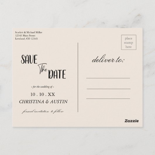 Eleganter Herbstbelag Burnt Orange Save the Date Postkarte (Rückseite)