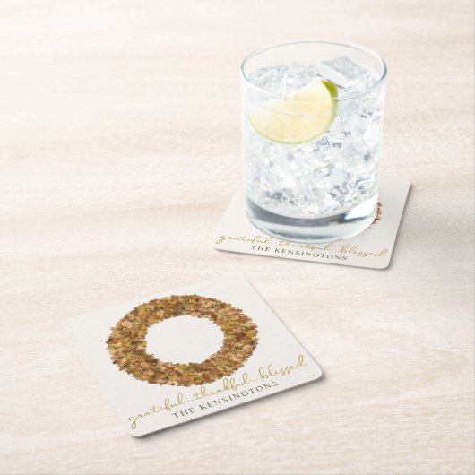 Eleganter Herbstbelag Erntedank Rustikaler Kranz Rechteckiger Pappuntersetzer (Vor Ort)