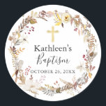 Eleganter Herbstblumenschrei Fall Taufe Runder Aufkleber<br><div class="desc">Eleganter Herbstblumenschlag Fall Taufe Klassischer Rundaufkleber</div>