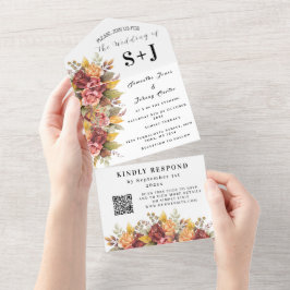 Eleganter Herbstfall florale Hochzeit RSVP All In One Einladung
