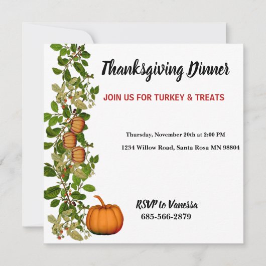 Eleganter Herbstfall-Foliage Pumpkins-Erntedank Einladung (Vorderseite)