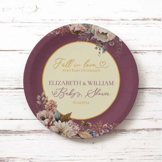 Eleganter Herbstfall in der Liebe Blumenburgund Pappteller