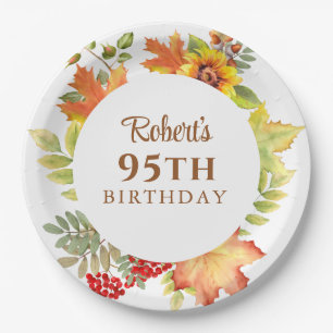 Eleganter Herbstflor 95. Geburtstag Pappteller