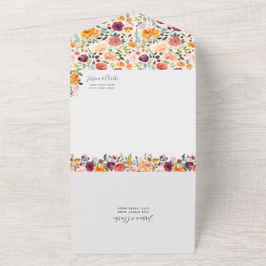 Eleganter Herbstfloral Alles in einer Hochzeit All In One Einladung (Außenbereich)