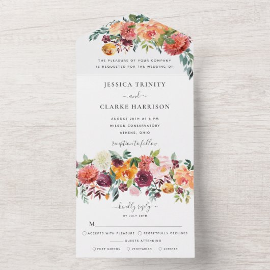 Eleganter Herbstfloral Alles in einer Hochzeit All In One Einladung (Innen Boden)