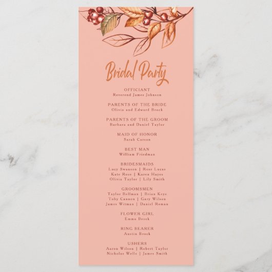 Eleganter Herbstton Terracotta Wedding Programm (Rückseite)