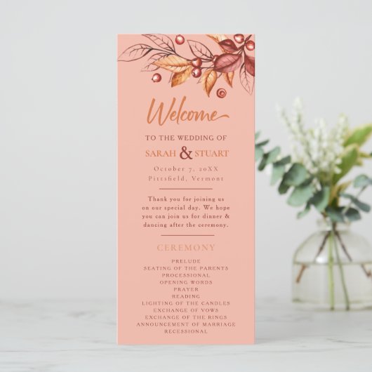 Eleganter Herbstton Terracotta Wedding Programm (Stehend Vorderseite)