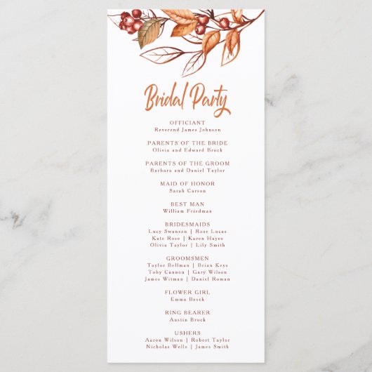 Eleganter Herbstton Terracotta Wedding Programm (Rückseite)