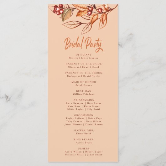 Eleganter Herbstton Terracotta Wedding Programm (Rückseite)