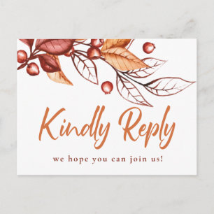 Eleganter Herbstton Terracotta Wedding RSVP Postkarte