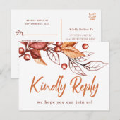 Eleganter Herbstton Terracotta Wedding RSVP Postkarte (Vorne/Hinten)