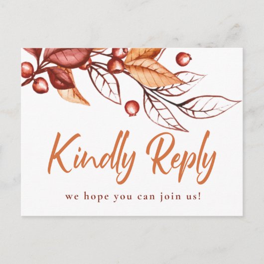 Eleganter Herbstton Terracotta Wedding RSVP Postkarte (Vorderseite)