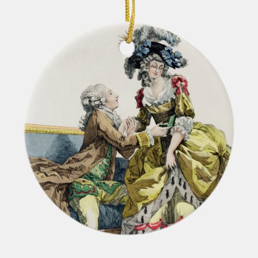 Eleganter Herr, der zu einer Dame in einem 'Margue Keramikornament (Vorne)