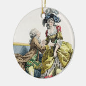 Eleganter Herr, der zu einer Dame in einem 'Margue Keramikornament (Links)