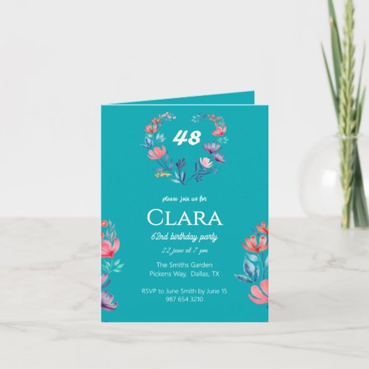 Eleganter, herzförmiger Blumengeburtstag Einladung (Vorderseite)