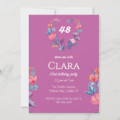 Eleganter, herzförmiger Blumengeburtstag Einladung (Vorderseite)