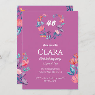 Eleganter, herzförmiger Blumengeburtstag Einladung