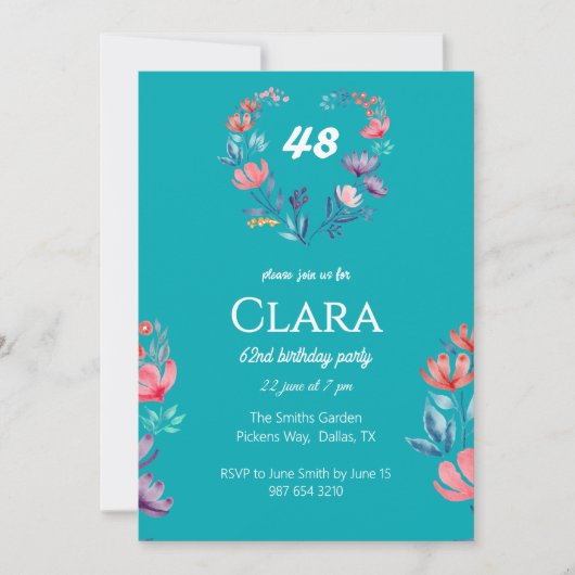 Eleganter, herzförmiger Blumengeburtstag Einladung (Vorderseite)