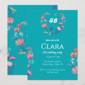 Eleganter, herzförmiger Blumengeburtstag Einladung (Vorne/Hinten)