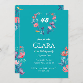 Eleganter, herzförmiger Blumengeburtstag Einladung