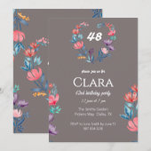 Eleganter, herzförmiger Blumengeburtstag Einladung (Vorne/Hinten)