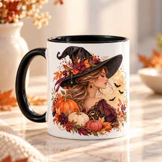 Eleganter Hexen-Halloween-Becher | Herbstmond, Kür Tasse