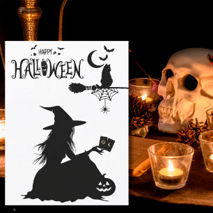 Eleganter Hexen-Tarot-Katze Mond & Sterne Spaß Hal Postkarte