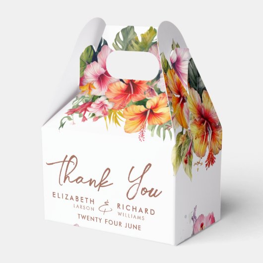 Eleganter Hibiskus Blume Tropical Floral Wedding Geschenkschachtel (Rückseite)