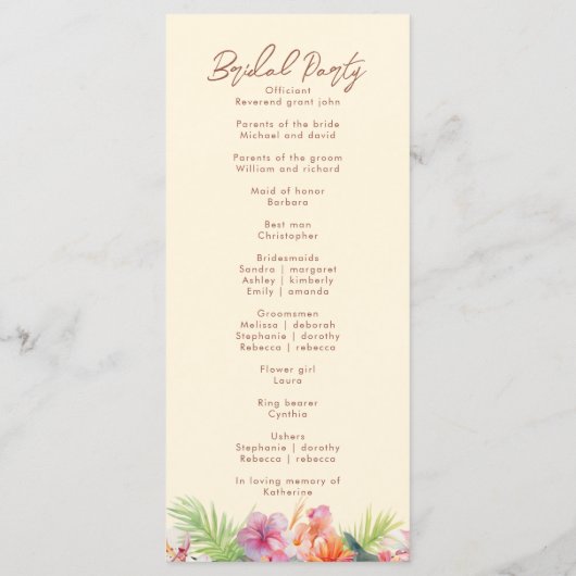 Eleganter Hibiskus Blume Tropical Floral Wedding Programm (Rückseite)