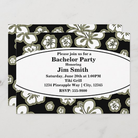 Eleganter Hibiskus Blumen Schwarz & Tan Einladung (Vorne/Hinten)